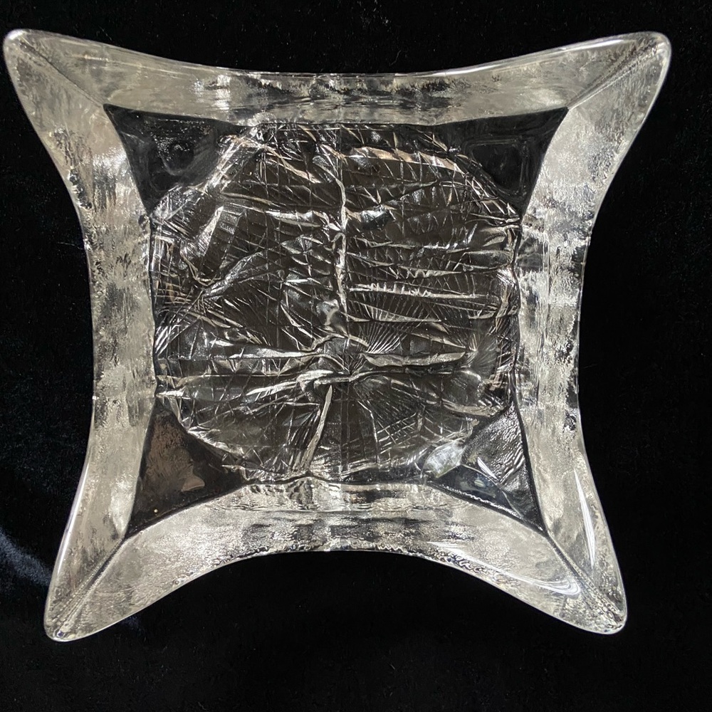Vintage 1970s Tapio Wirkkala Art Glass Dish Finland Modern Ice Textured Bowl